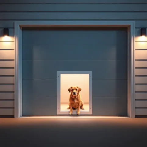 Drzwiczki dla psa w bramie garażowej