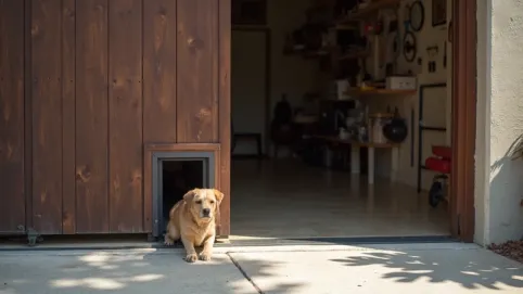 wejście dla psa w bramie garażowej