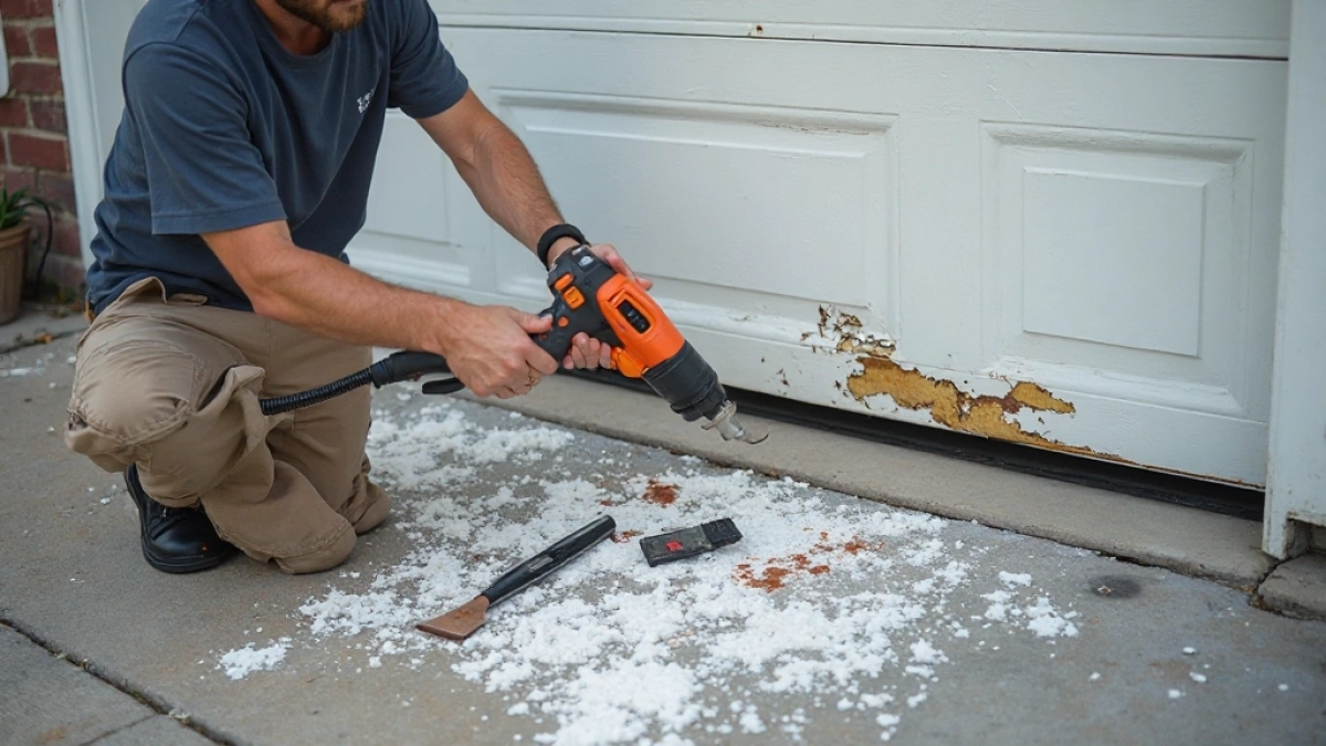 Usuwanie okleiny z bramy garażowej